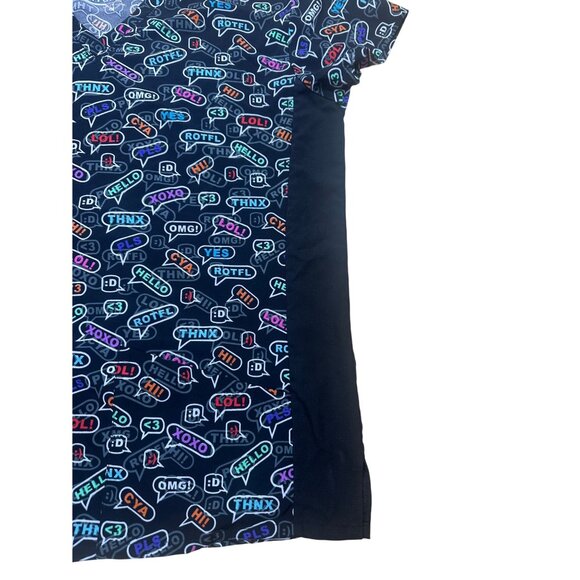Divine Stretch Black Scrub Top Women’s Size L – Printed, V-Neck, 3 Pockets - Picture 2 of 3
